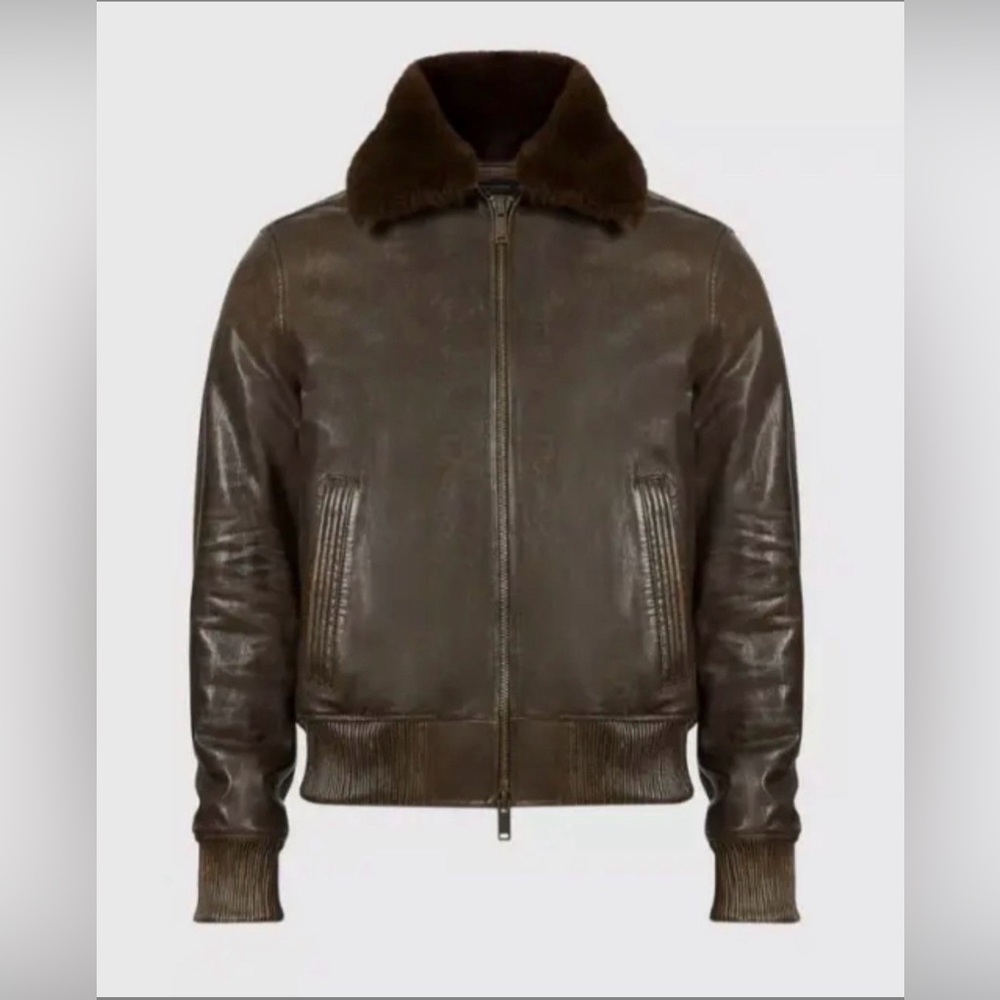 John Varvatos TommyLeather Bomber with Removable Shearling Collar Small - Picture 8 of 16